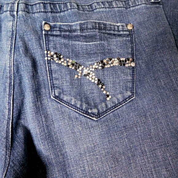 db Premium Womens Boot Cut Jeans Size 8 Rhinestone Embellished Stone Wash Denim - Picture 3 of 8